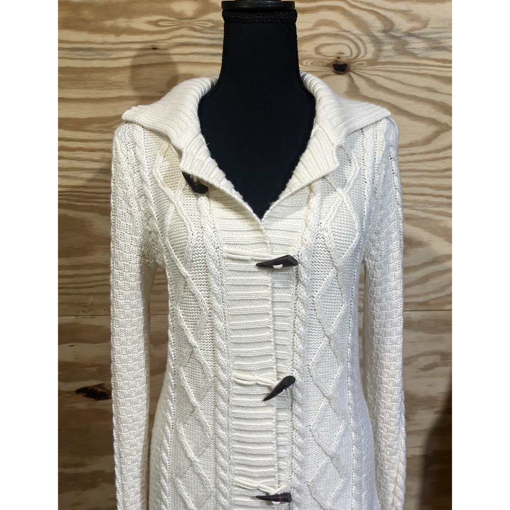 LL Bean Wool Blend Cardigan Cable Knit Fisherman Toggle Button Size Medium - Picture 5 of 13